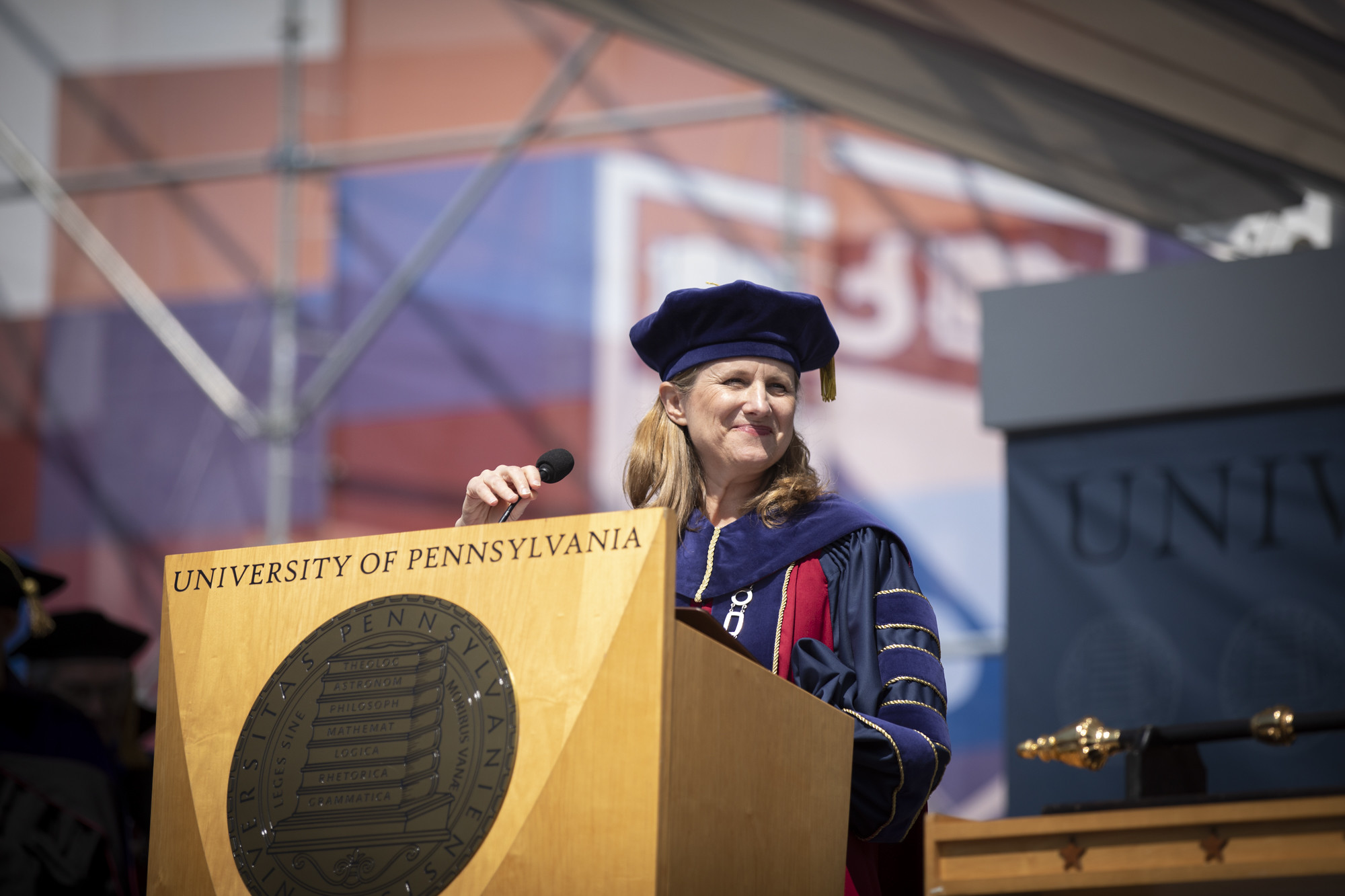 Penn President Liz Magill delivers her 2023 Commencement address at Franklin Field.