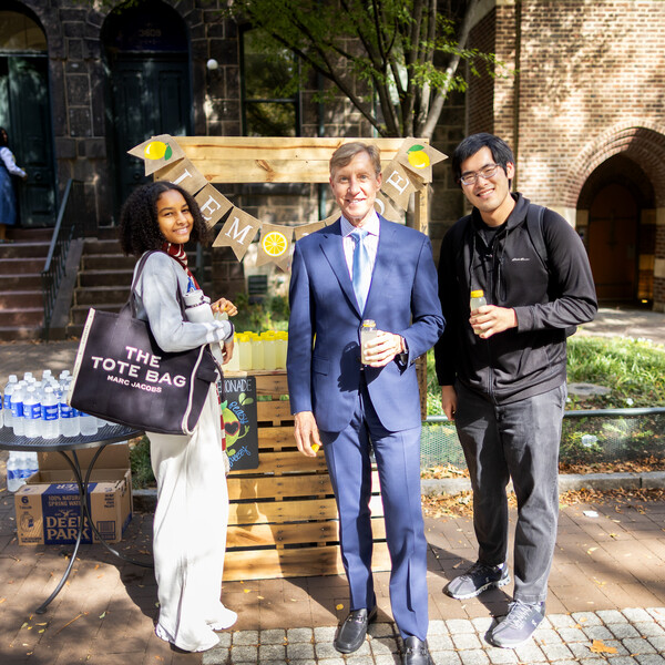 Penn President 2025 Flu Clinic Lemonade Stand on Locust Walk